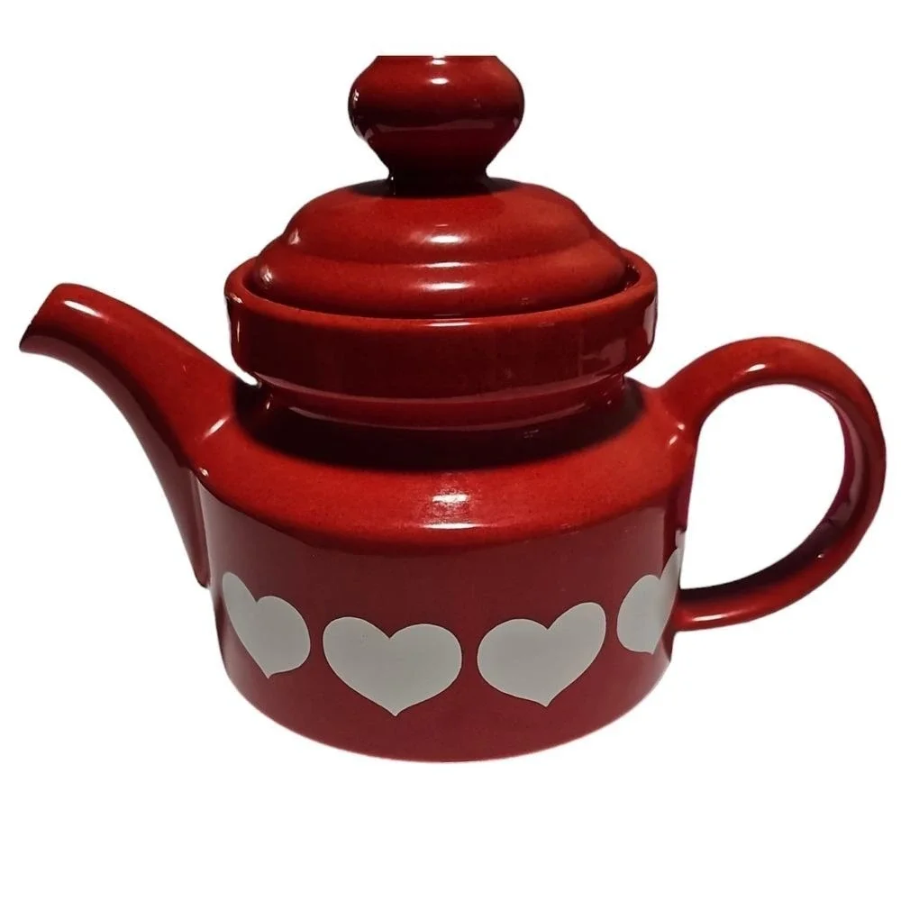 Vintage Wächtersbach‎ Red Heart Teapot W. Germany Ceramic White Hearts
